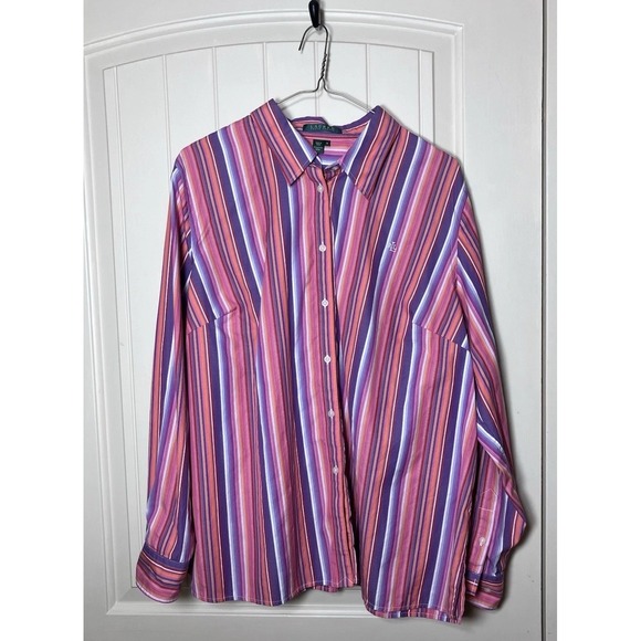 Ralph Lauren Tops - Lauren Ralph Lauren  Vertical Multicolor Striped Button Shirt 1X Long Sleeve